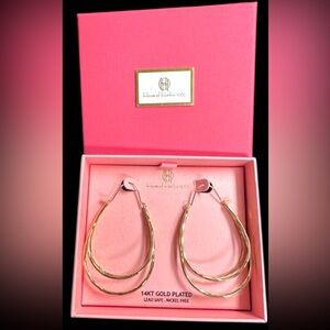 House of Harlow 1960 Pink Gift Boxed Gold Double Drop Hoop Earrings